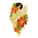 Japanese Crane with Red Peonies