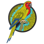 Macaw Parrot on Branch Circle Badge