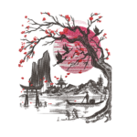 Japanese Cherry Blossom River Scene