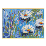 White Daisies in Blue Meadow Framed