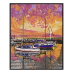 Sailboats at Sunset Harbor Framed