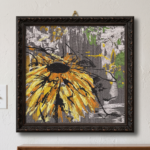 Abstract Sunflower on Grey Red Framed - Image 2