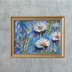 White Daisies in Blue Meadow Framed - Image 2