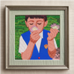 Boy Smelling Dandelion in Garden - Image 2