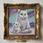 Grey Cat and Kitten Northern Lights - Image 2